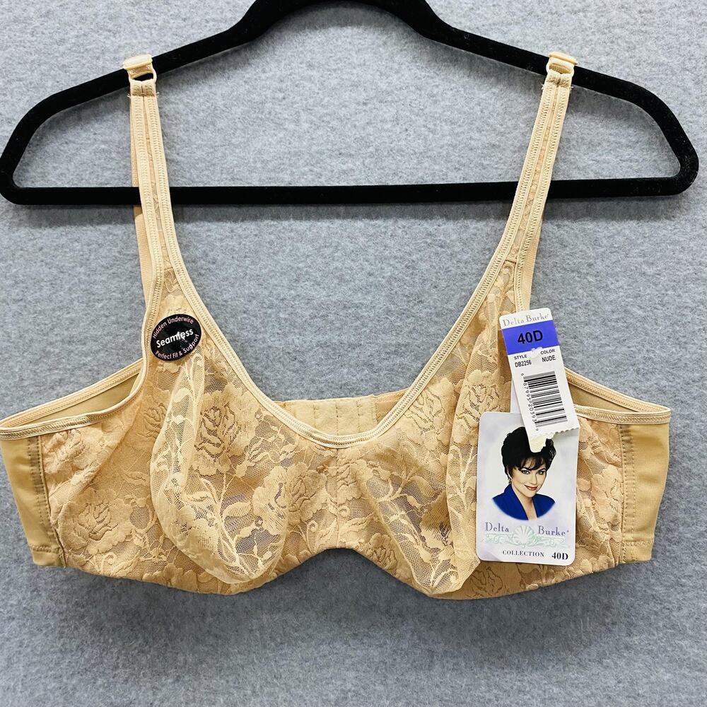 Delta Burke Bra Womens 40D Nude Seamless Hidden Underwire Lace Support DB2256